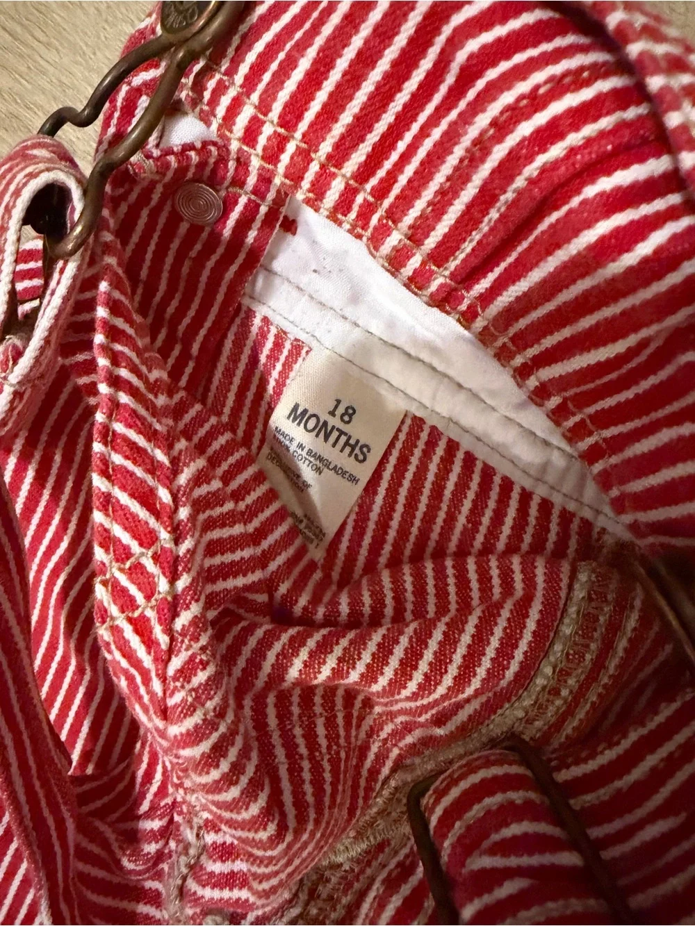 OshKosh B'gosh Girls Red White Stripe Kids Overall Denim Dress